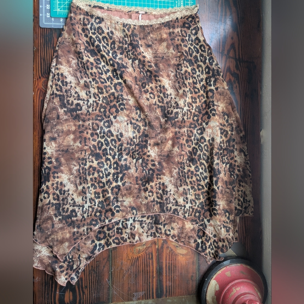 Free People Leopard Print Asymmetrical Hem Midi Skirt Women’s M